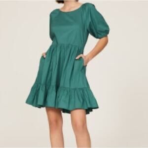 Peter Som Collective Women’s Green Puff Sleeve Dress With Pockets Sz 2